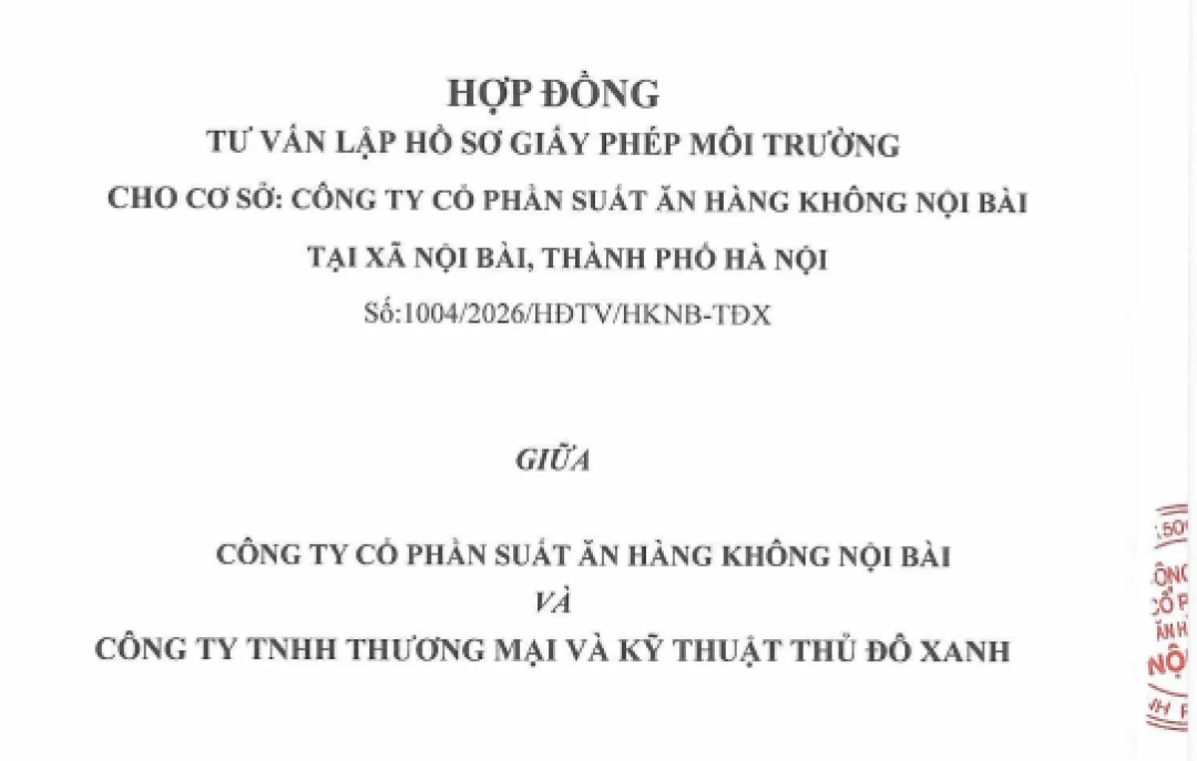 Xin cấp Giấy phép môi trường cho Công ty Cổ phần Suất ăn hàng không Nội Bài