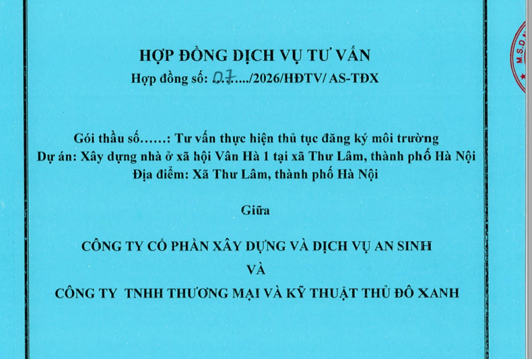 Đăng ký môi trường Dự án Nhà ở xã hội Vân Hà 1
