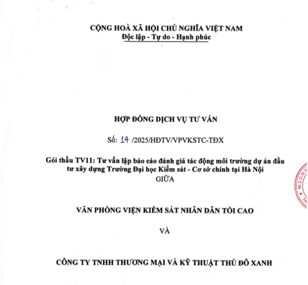 Dịch vụ lập báo cáo ĐTM tại Hà Nội – Dự án Trường Đại học Kiểm sát (Thủ đô Xanh thực hiện)