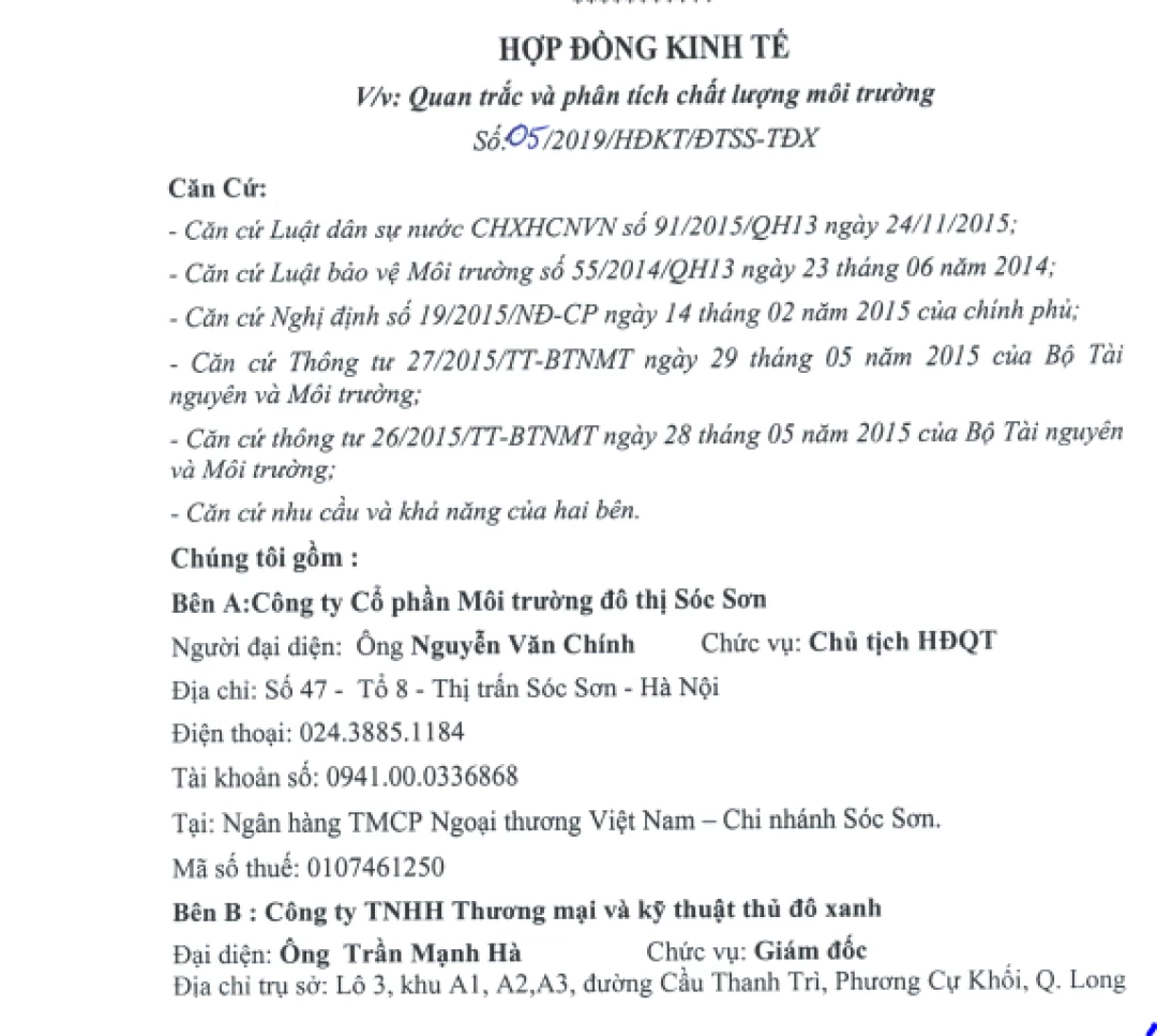 Quan trắc môi trường Công ty cổ phần môi trường đô thị Sóc Sơn