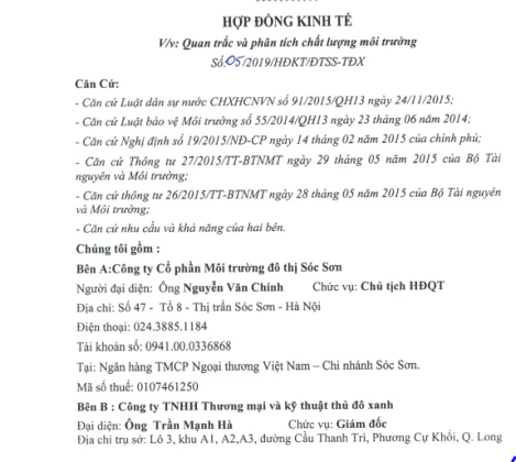 Quan trắc môi trường Công ty cổ phần môi trường đô thị Sóc Sơn