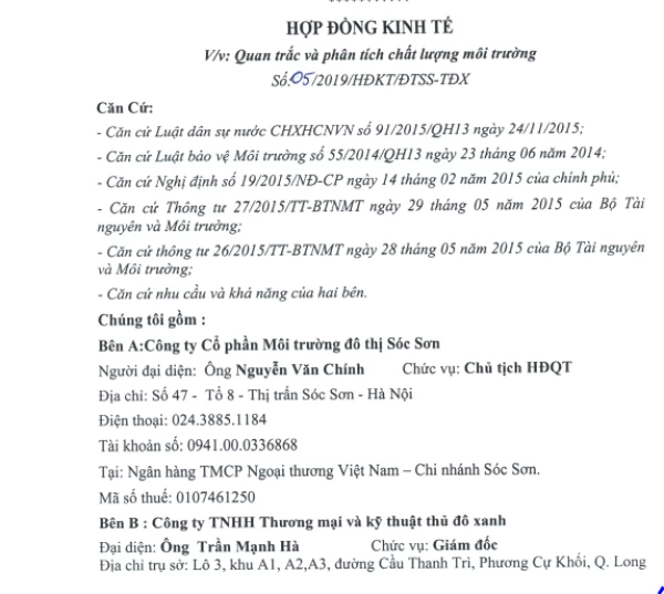 Quan trắc môi trường Công ty cổ phần môi trường đô thị Sóc Sơn